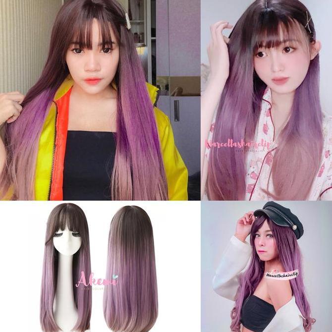 Wig Rambut Palsu Pony Tipis Lurus 60cm OMBRE PURPLE ( Wig Panjang ) Promo