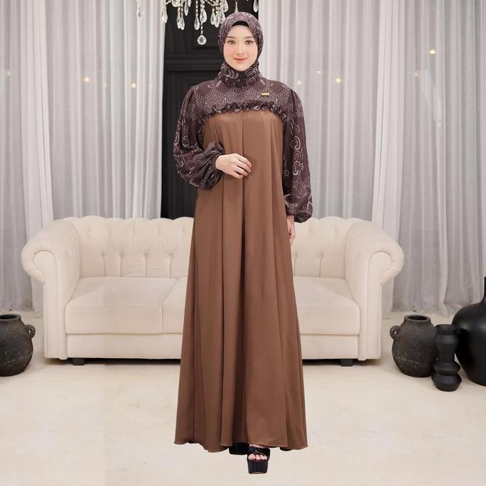 Demore - 2in1 Naeha Gamis Syari Lebaran (Abaya+Hijab) Outfit Remaja Kondangan Wanita Muslim