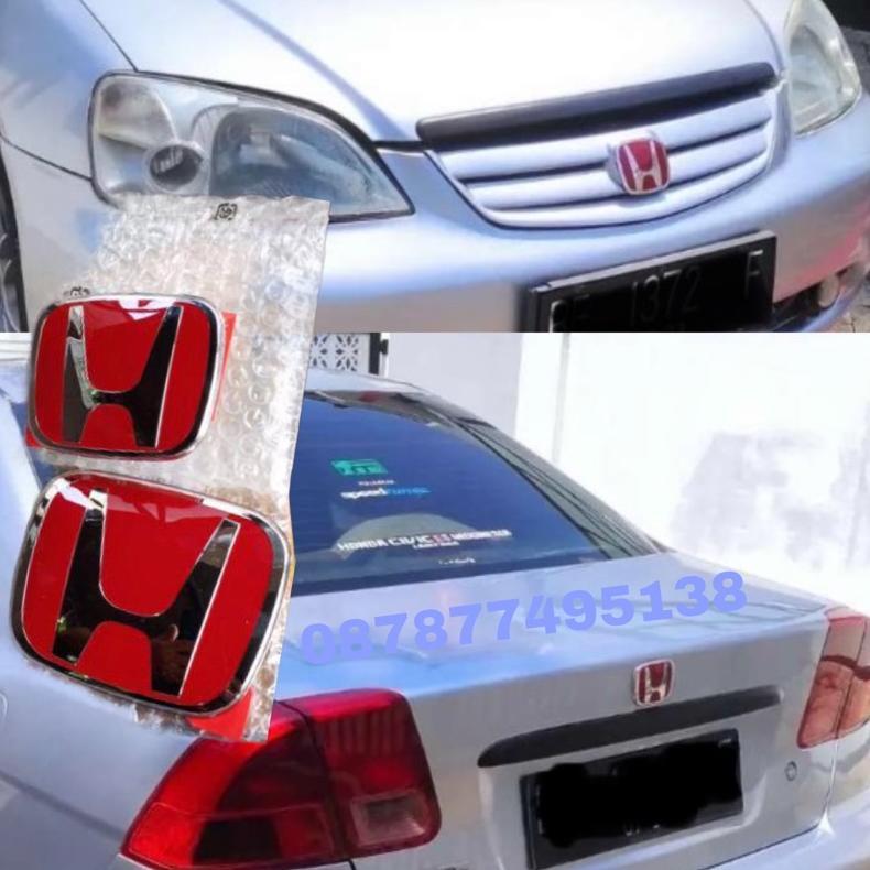 Red Emblem merah Honda Civic ES 01-05 JDM TypeR glass look