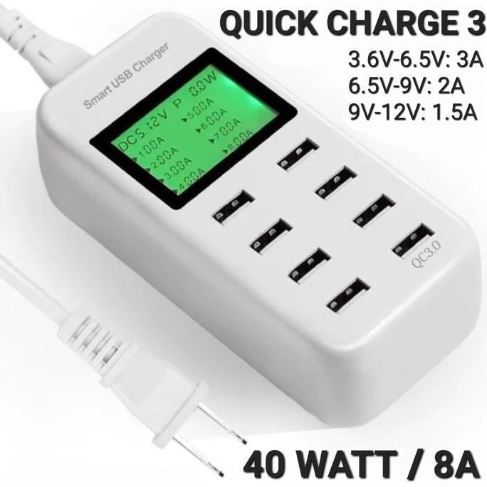 AVPRO i8Q 40w 8-port Smart USB Charger LCD Display w Quick Charge 3.0