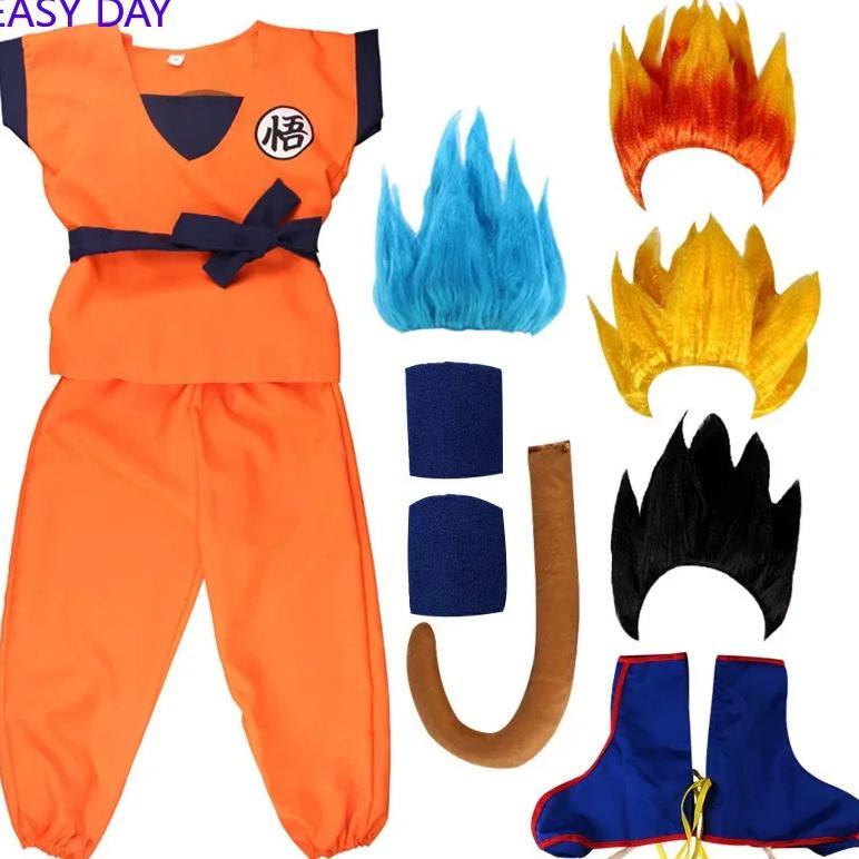 Kids Anime Son Goku Cosplay Costumes Krillin Training Clothes Superhero Outfits with Super Saiyan Wi