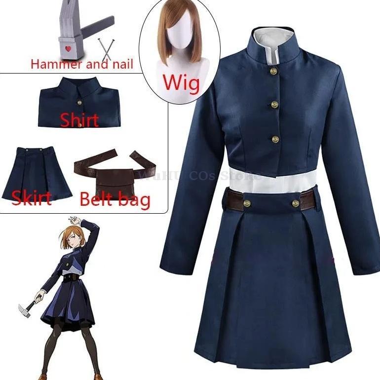 Anime JJK Kugisaki Nobara Cosplay Costume Kugisaki Nobara Wig Hammer Women Suit Outfit Uniform Bag B