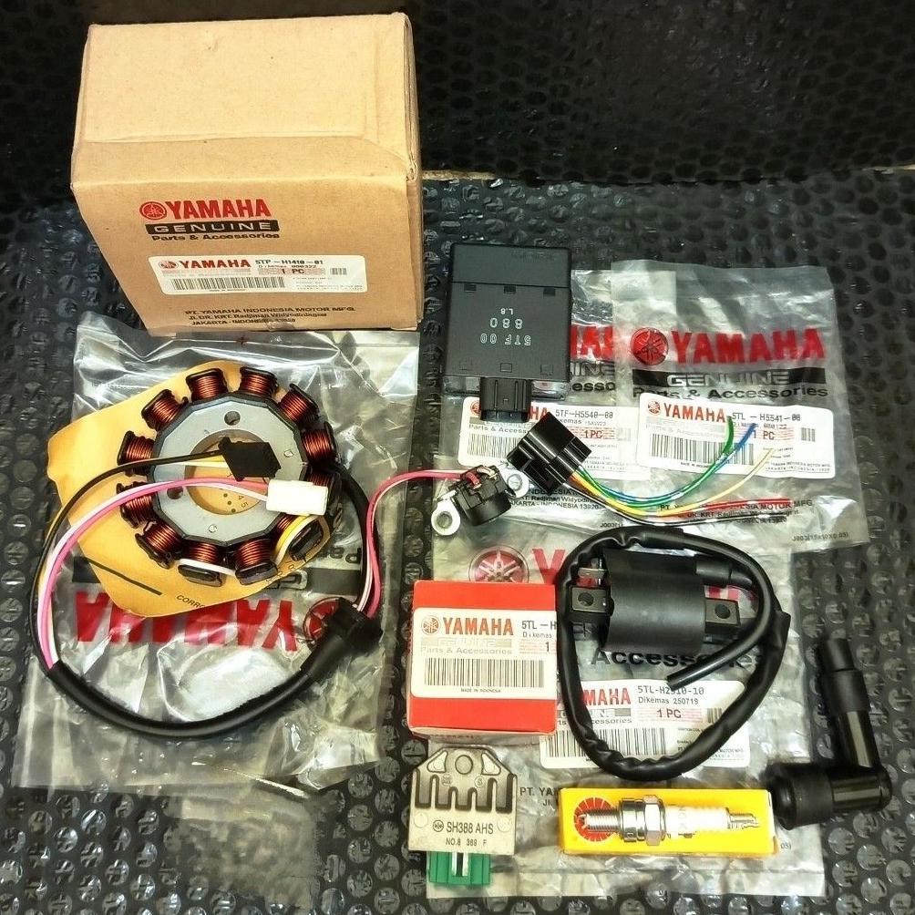 Paket Pengapian original set 7 aitem spul Assy+ kiprok regulator+CDI+koil+tutup busi+ soket CDI+busi