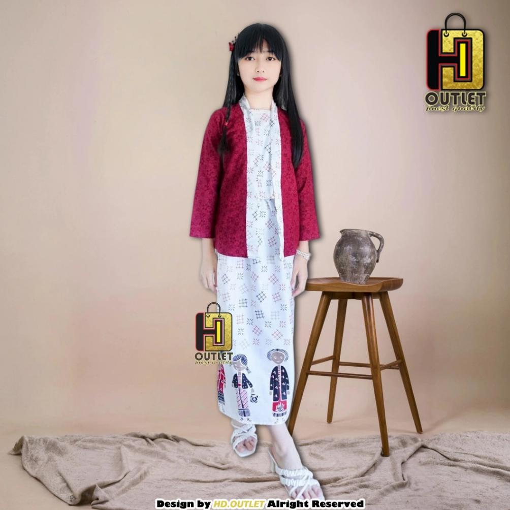 ETNICE Kebaya Kutu Baru Anak Perempuan Set Kebaya Murah Modern SETELAN KEBAYA ANAK MERAH PUTIH