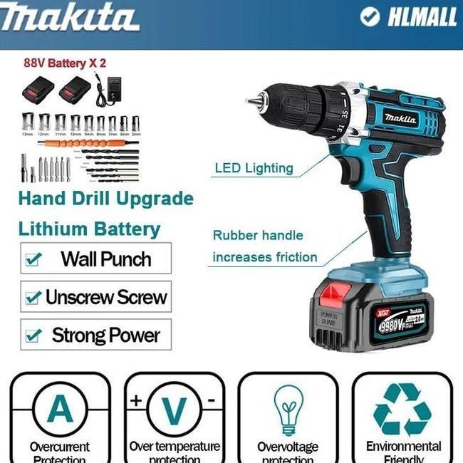 Bor Listrik 88Vf Mesin Bor 2Cas 10Mm Bor Listrik Bor Tangan Besi Tembok Beton Kayu Cordless Drill Bo