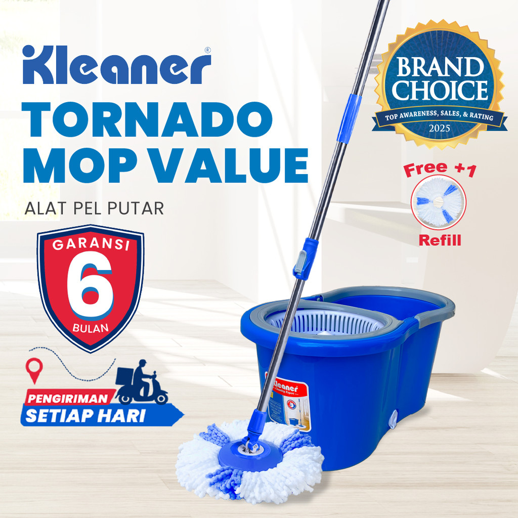 Kleaner Alat Pel Putar Tornado Mop Value Spin Mop Value Pembersih Lantai Dengan Ember Free 1 Refill
