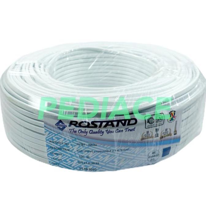 Kabel Listrik 2 x 0.75MM Serabut-Rambut ROSTAND Oval Gepeng 1 Rol 100M