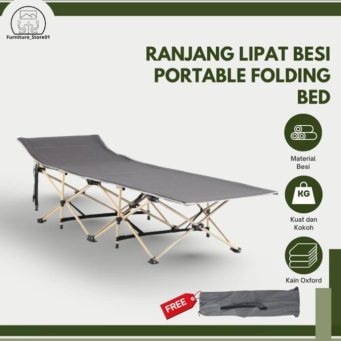 Ranjang lipat folding bed ranjang lipat besi Camping Outdoor Portable