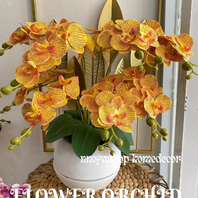 Flwr- Bunga Anggrek Palsu Cabang 8 Vas Bola / Bunga Palsu / Bunga Hias Dekorasi Dekorasi