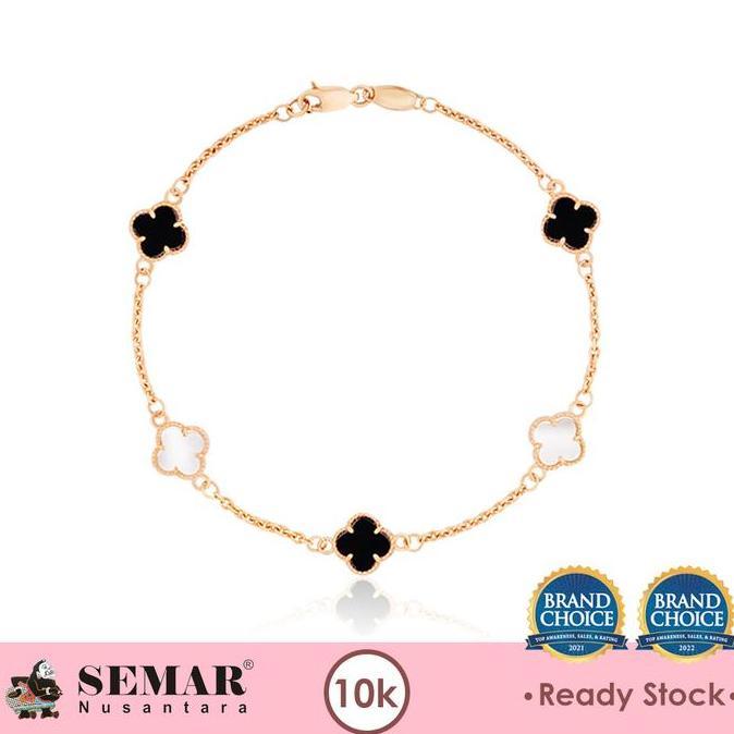 Terlaris Gelang Emas Black And White Clover Gold 10K Semar Nusantara