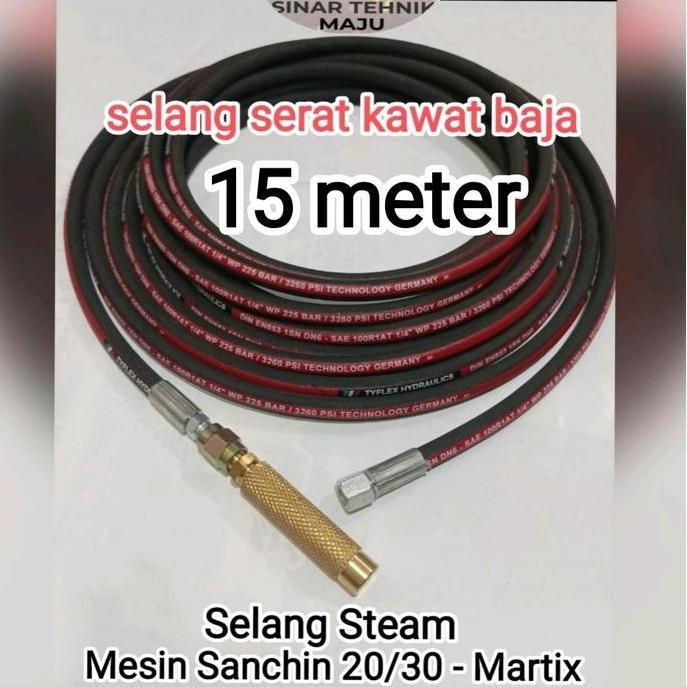 selang steam motor mesin sanchin 20/30 panjang 15 meter selang serat kawat baja selang cuci motor da