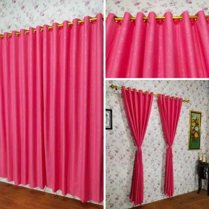 Romx- Gorden Pintu Dan Jendela Model Smokring Warna Pink Fanta