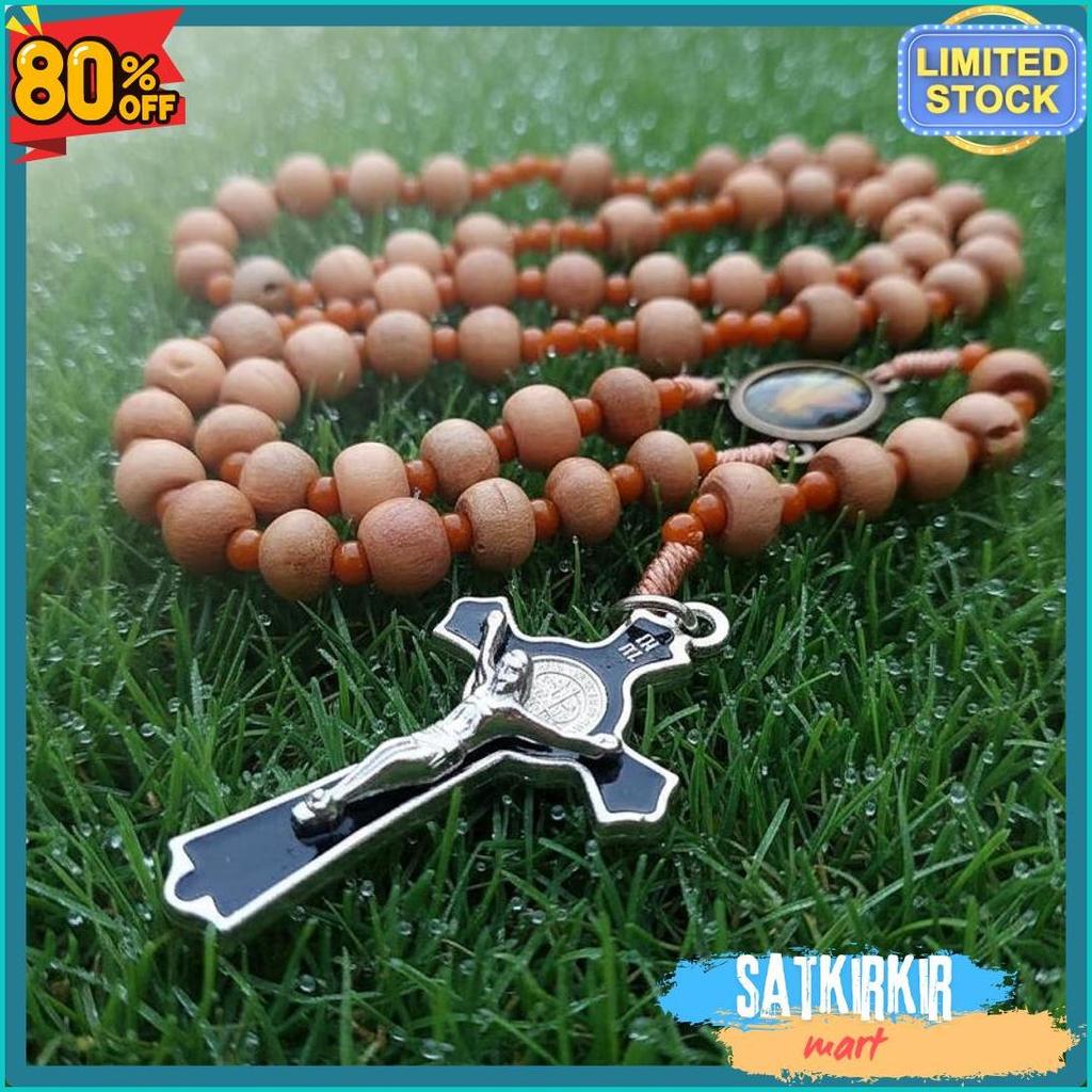 Lagi Diskon Nih Kalung Rosario Cendana 77 Bapa Kami Kayu 8Mm Katolik Aksesoris Souvenir Salib Pria W