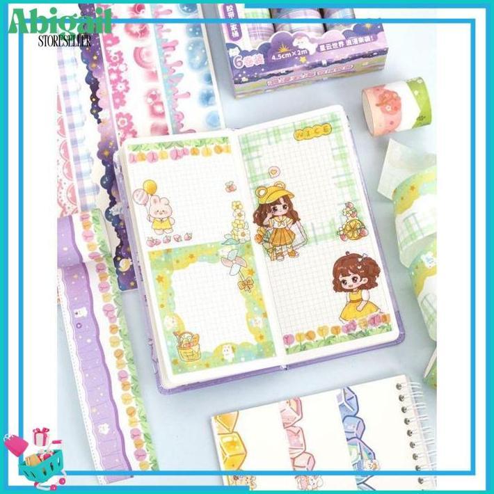 [1Box 12pcs] Washi Tape Stiker Pinggiran Buku Hiasan Jurnal Sticker Aesthetic Ready