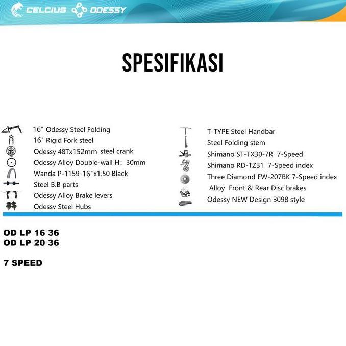 Terlaris Sepeda Lipat Odessy 20" Od Lp 20 36 - 7 Speed