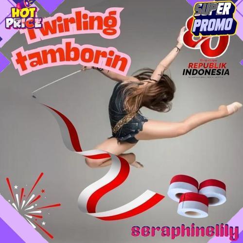 2 M Pita Twirling Satin dan Tongkat Twirl Aksesoris Tari Nari Penari Tarian Tamborin Tamborine Gerej