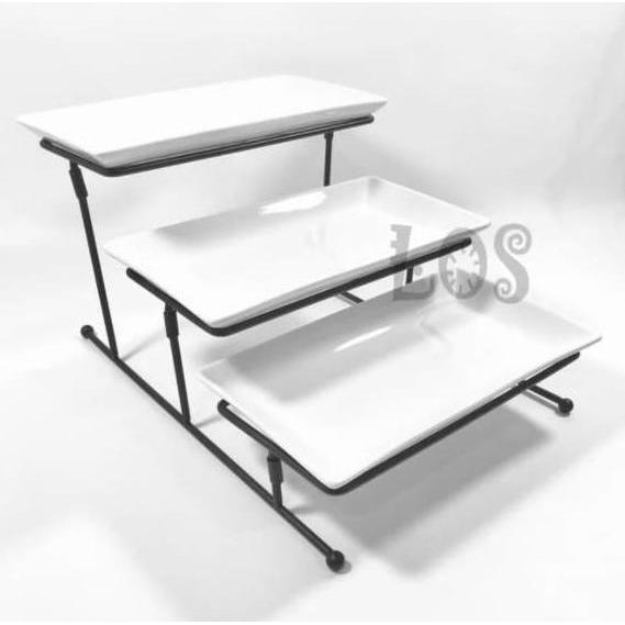 HOMELINE PIRING BUAH KUE SET 11" SUSUN 3 KERAMIK PUTIH + RAK GBC-35