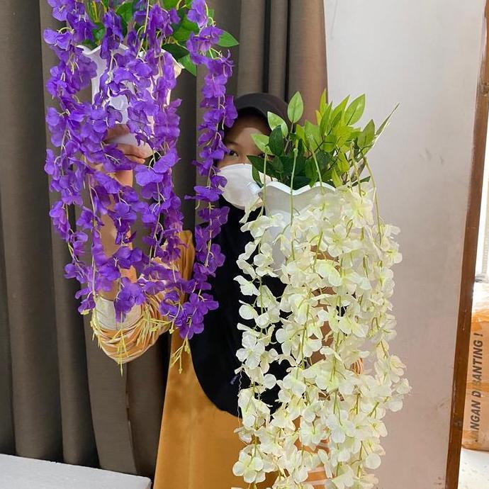 Dkrs- Bunga Hias Dinding Sakura Juntai Dengan Pot Tempel Plastik Dekorasi Rumah Tanaman Hadiah Besi 