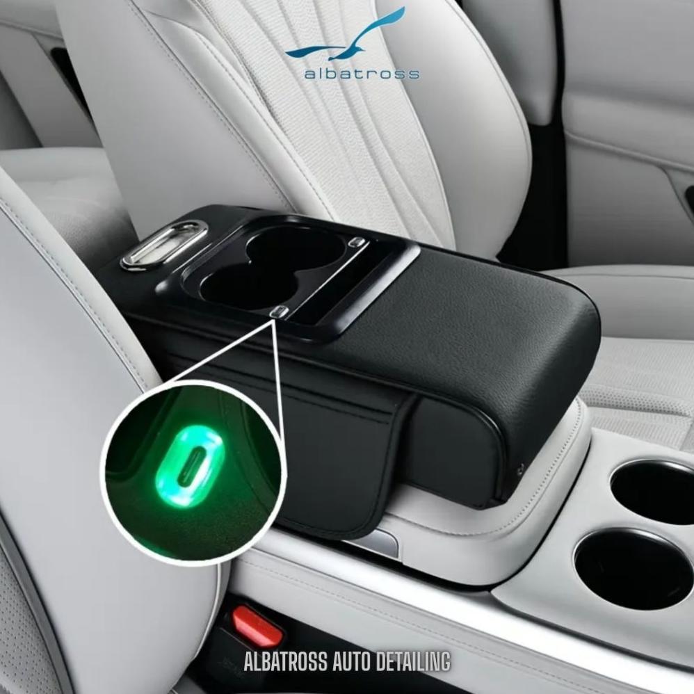 Albatross Armrest Pad Mobil + USB Charging HP Kotak Tisu Mobil Tempat Botol 5in1 / Car Arm Rest USB