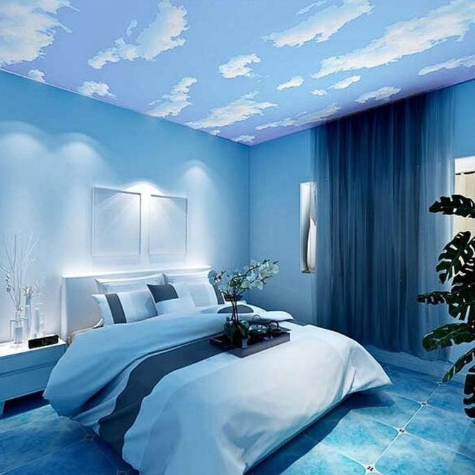 Dkrs- Wallpaper Dinding Motif Awan Ukuran L 45Cm X P 8-9M Dekorasi Plafon Dan Ruang Kamar Plafon  Ka