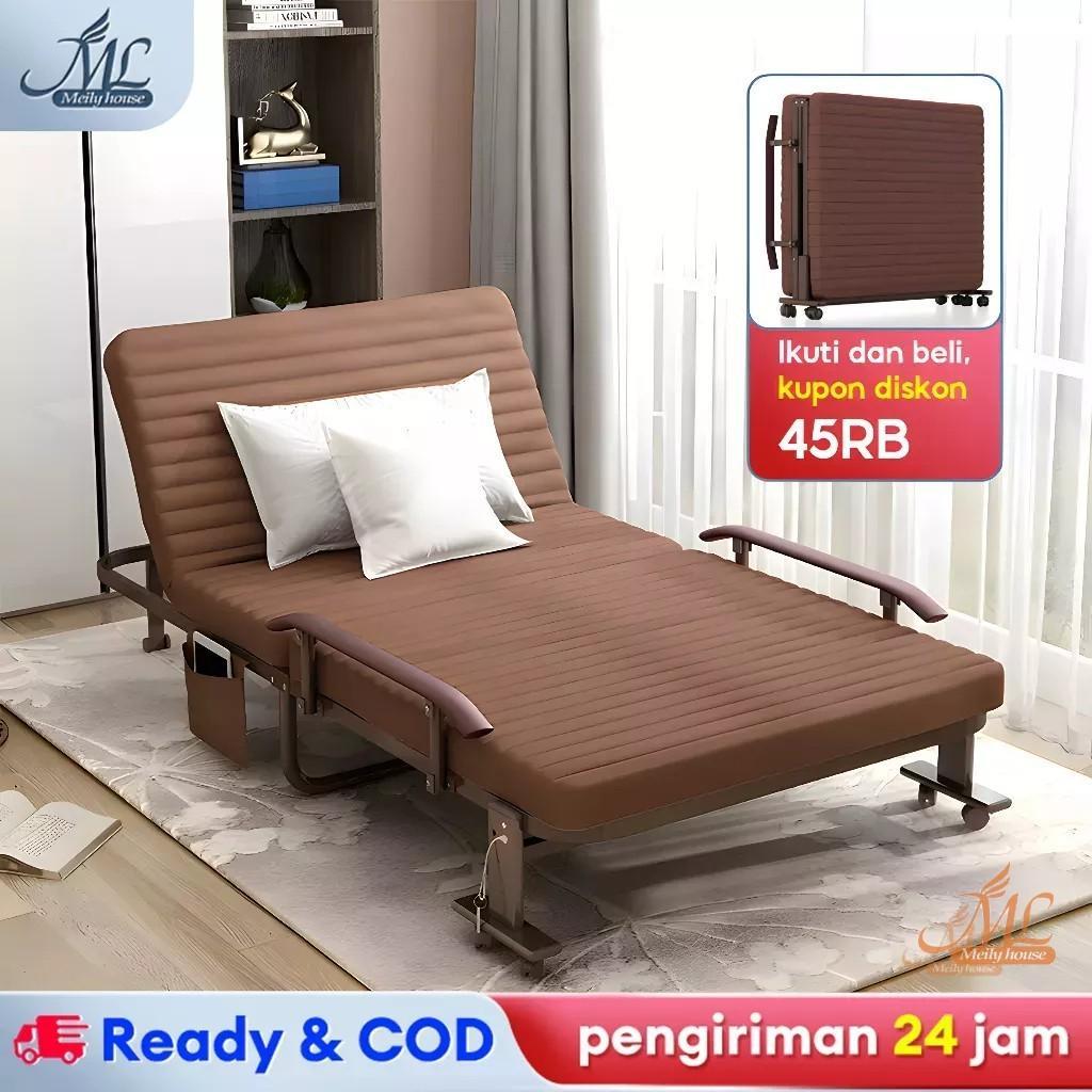 Tempat Tidur Lipat Portable Ranjang Lipat Multifungsi Folding Bed Dengan Sandaran Tangan Roda Dan
