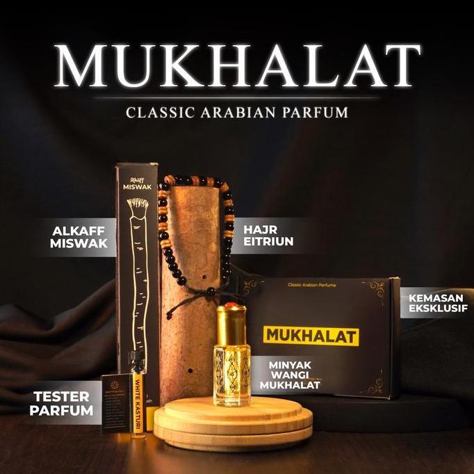 [MUKHALAT] - MINYAK WANGI MUKHALAT ASLI - GRATIS GELANG KAYU & ALKAFF MISWAK - 6ML