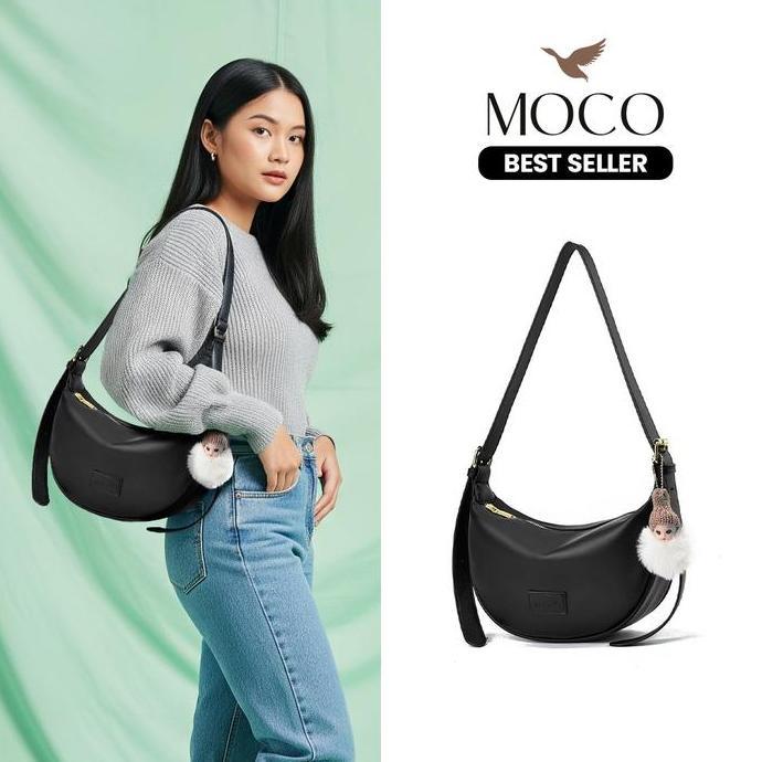 MOCO OFFICIAL - Nina Hobo Bag Fashion Tas Selempang Wanita Bag Charm Bulu Lucu Half Moon Sling Bag 2