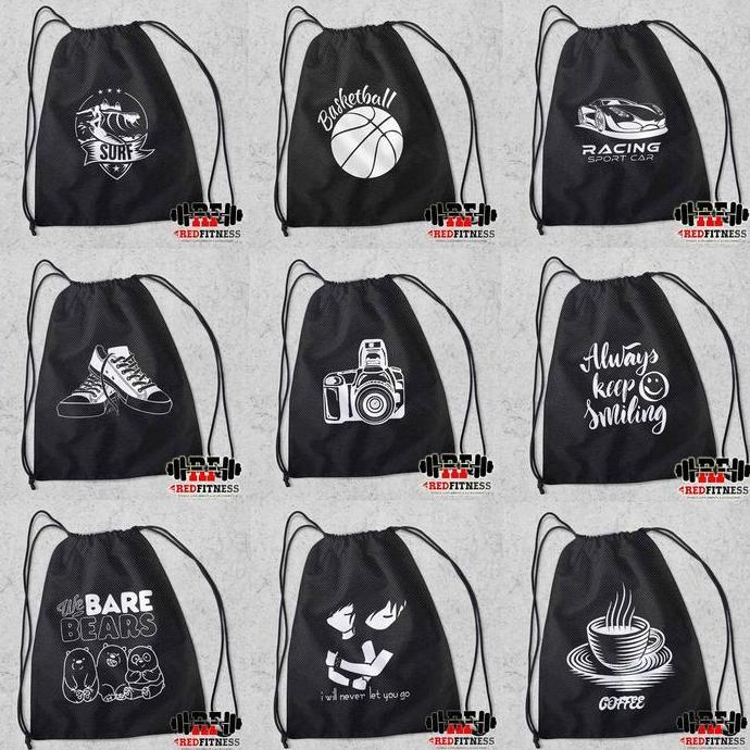 Tas Serut String Bag Drawstring / GymSack Olahraga Gym Fitness Basket Renang Lari Running Futsal Fas