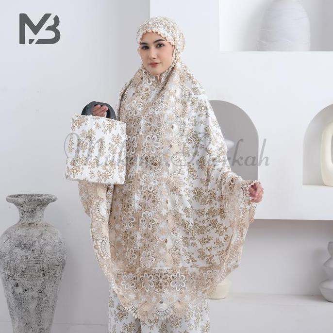 Syukron- Mukena Naira Princess Dewasa Katun Foil Renda Mewah Motif Cantik Bunga Putih Bw