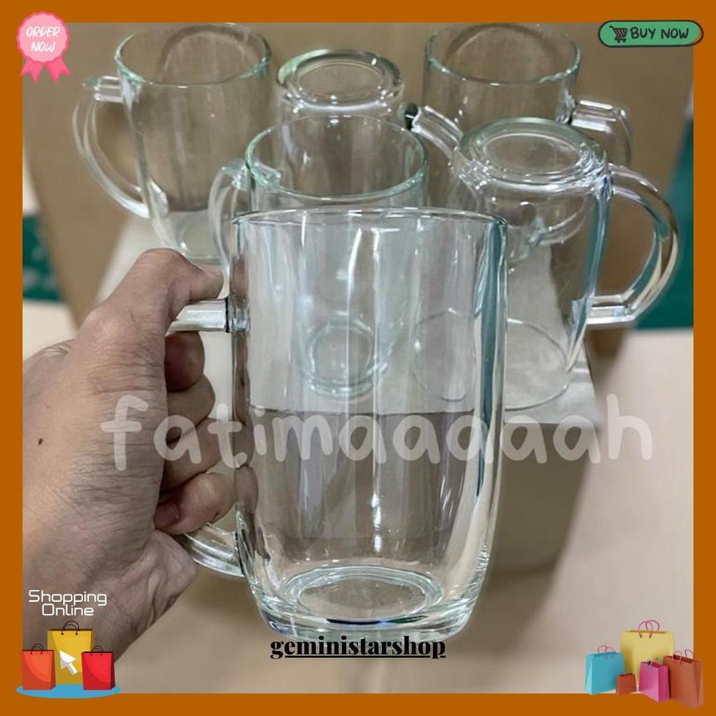 Kim Glass - Gelas Gagang Kaca Gelas Air Minum 420 Ml M1551 Gelas Teh Gendut @6 Pcs Cod