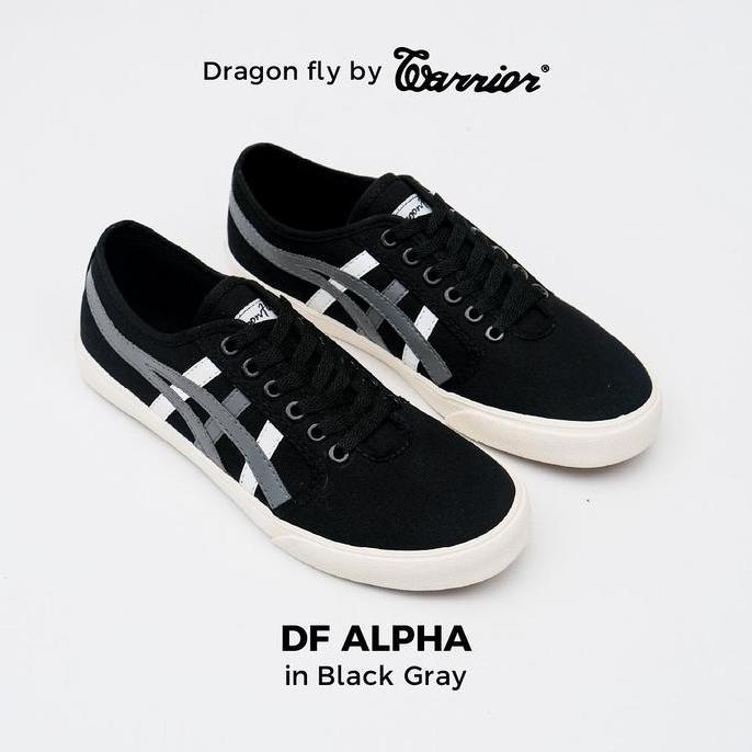BEBAS ONGKIR - Sepatu Warrior Dragonfly Alpha Black Grey Sneakers Shoes Hitam Abu