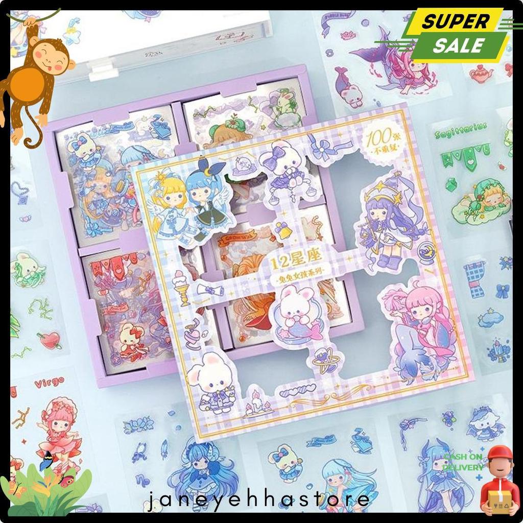 50% Off 100 Lembar Sticker Box Pvc Zodiac Sign Baru Viral Sticker Anak Lucu Cantik Grosir Rs00