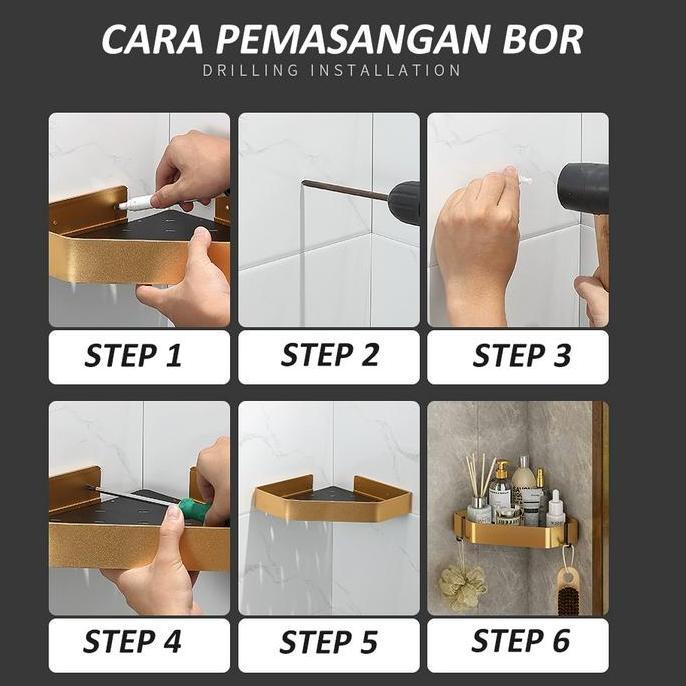 ES Rak Sudut Kamar Mandi Stainless Rak Sabun Shampoo Kamar Mandi Premium Tahan Karat Tempel Dinding 