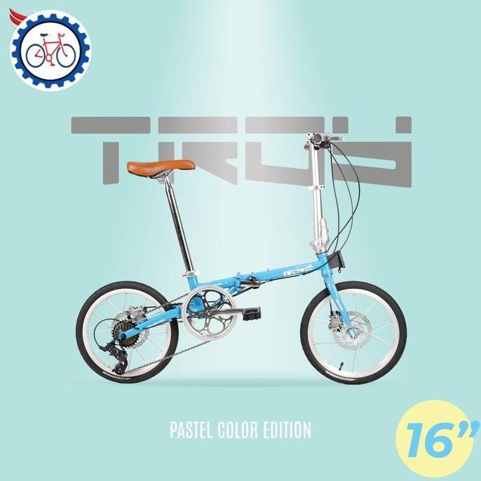Terlaris Sepeda Lipat Element Troy 16 Inci Edisi Pastel 8 Speed Hi-Ten Steel Discbrake