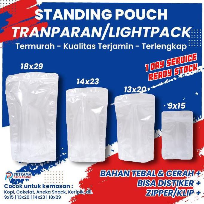 Kemasan Standing Pouch Plastik Transparan 13x20 Zipper