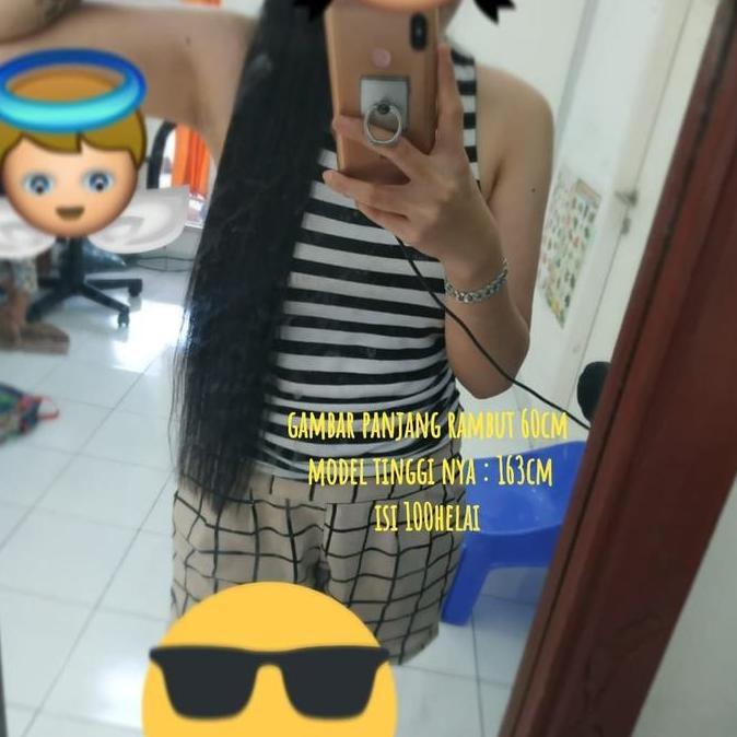 rambut sambung 120helai panjang 65cm asli rambut potong manusia smooth