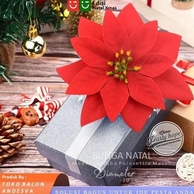Bunga Kastuba Poinsettia Merah / Hiasan Natal Bunga Kastuba Poinsettia / Bunga Pohon Natal Kastuba P