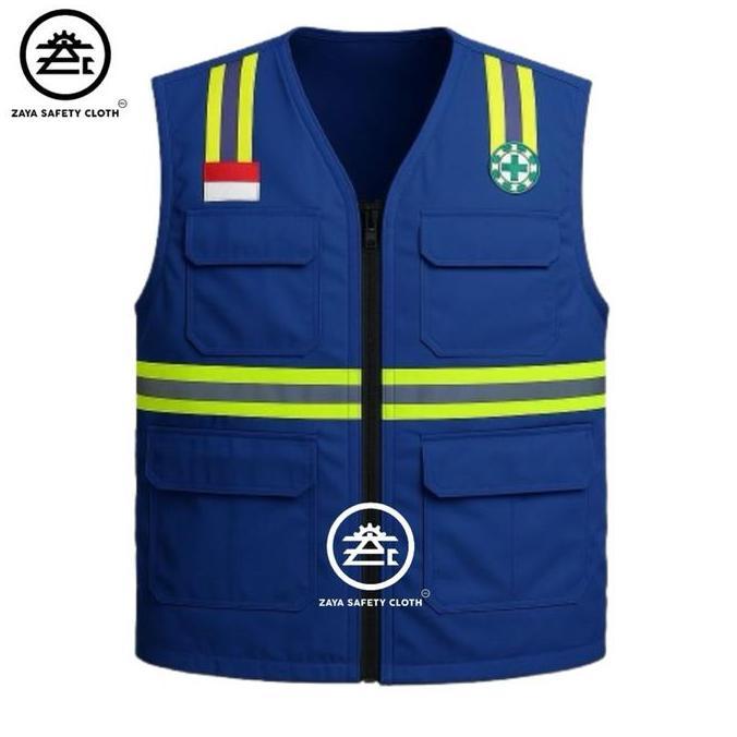 ORIGINAL Rompi Safety Proyek Lapangan 100% rican Drill - Pilihan Warna Ijo , Kuning, Merah, Oren, Hi