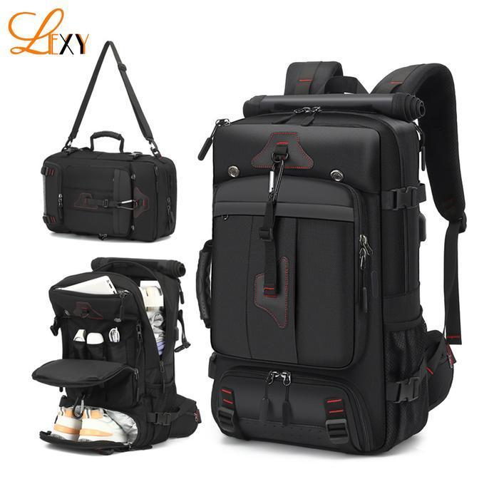 Lexy Tas Travel Backpack Pria 3In1 70L/60L/35L Tahan Air Bahan Oxford Kapasitas 35-70L Port Usb Saku