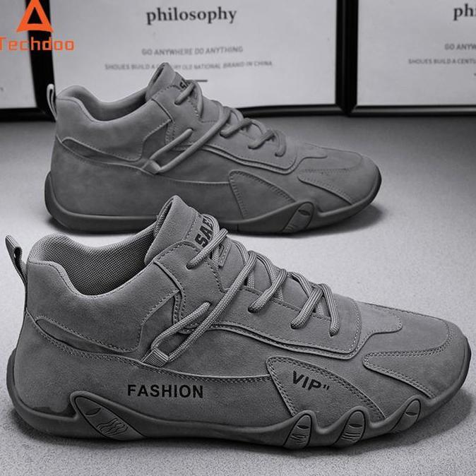 Techdoo Sepatu Beck Pria Sepatu Pria Sneakers Abu Casual Sport Running Shoes Olahraga Lari Sepatu Ta