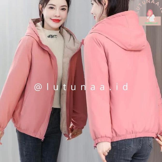 lutunaa.id JAKET WANITA CASUAL DALAM BLUDRU BULU HALUS IMPORT TREND MODIS Santai Polos Musim panas S