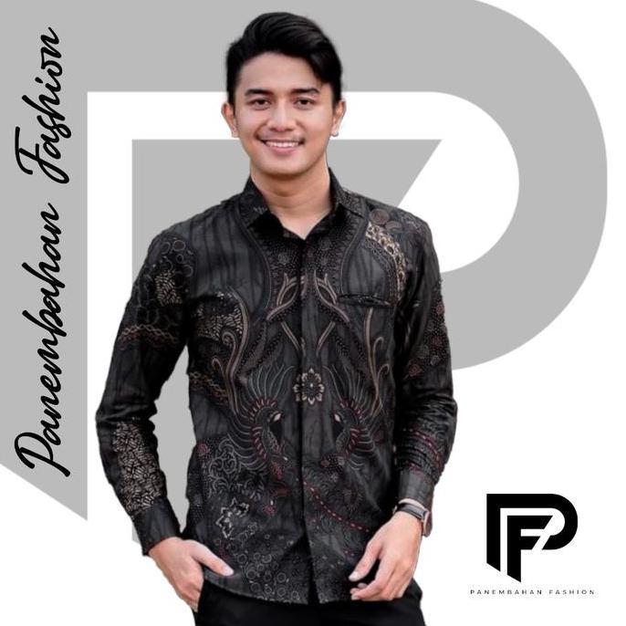Baju Batik Pria Lengan Panjang Bahan Katun Motif Acara Nikahan Ukuran M-XXL - Panjang Printing Slimf