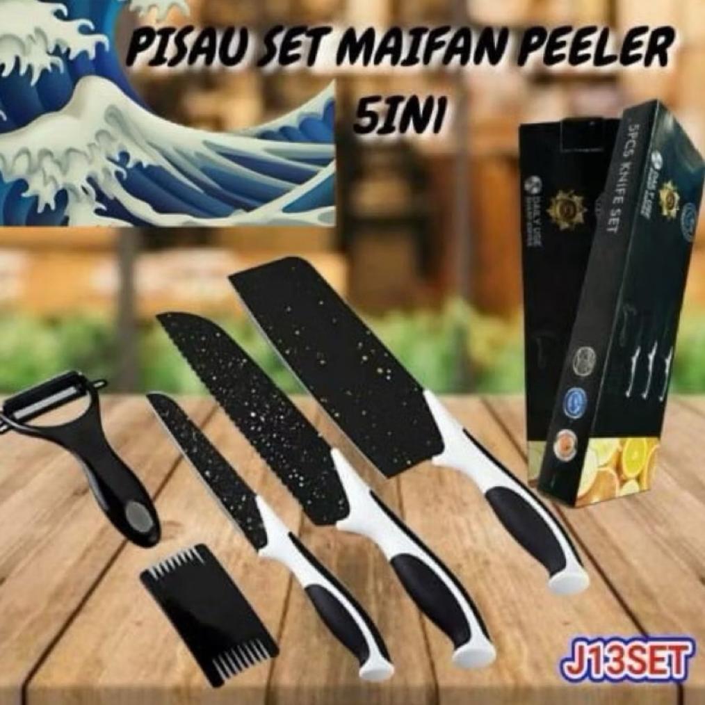 CUCI GUDANG [ J13 ] Pisau Hitam Set 5 In 1 / Pisau Dapur Set Serbaguna J13