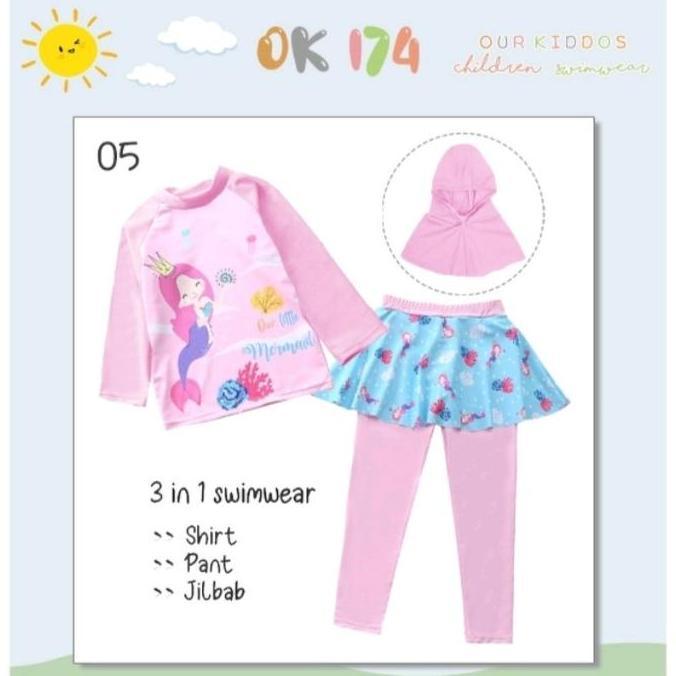 ORIGINAL Baju Renang anak Perempuan Hijab Putri Duyung Pink READY STOCK