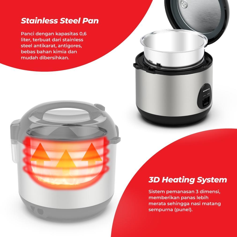 NEW MASPION Rice Cooker Magic Com Mini 0,6 Liter 0.6L MRJ 0623 BSSS Stainless MRJ-0623BSSS MRJ0623BS