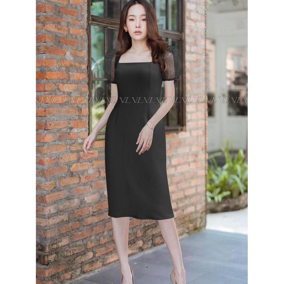 Dress Scuba Kasual Formal Wanita Lengan Tile Puff Pendek Modern Kekinian Terbaru casual fit melar te