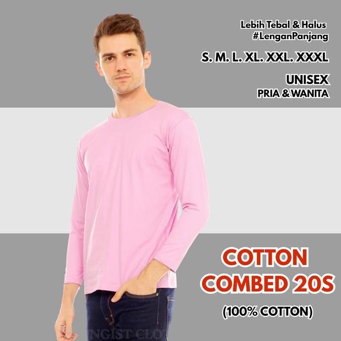 Kaos polos panjang combed 20s - PINK (100% cotton) Nyaman Pria Wanita Sablon Lembut Distro Baju Teba