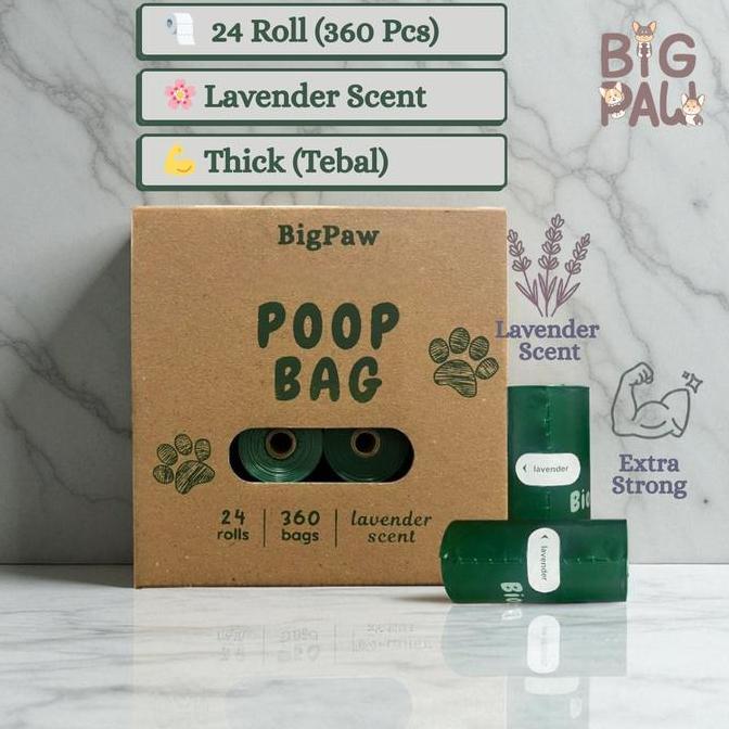BigPaw Poop Bag Thick Tebal Lavender Scent 360 pcs | 24 roll | Anabul Poop Bag | Plastik Diaper | Pl