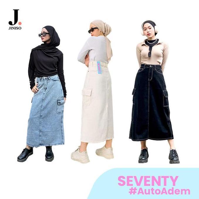 SEVENTY - JINISO Rok Cargo Jeans Wanita Highwaist