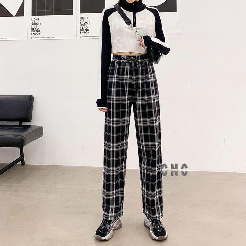 Viral  Korean Long Pants Tartan | Celana Kulot Wanita Kotak-Kotak